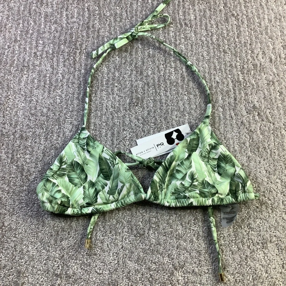 Alice + Olivia x PQ Swim Floral Palm Triangle Bikini Top Green Size XS NWT